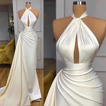 Прости бели секси вечерни рокли 2020 Висока врата ключалка страничен влак русалка арабски Дубай абитуриентски рокли vestidos formales