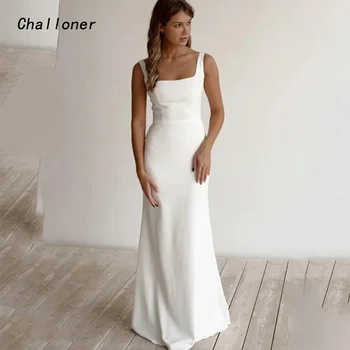 Challoner проста обвивка сватбена рокля квадратна яка без ръкави цип обратно етаж дължина булчинска рокля с колан vestidos de novia