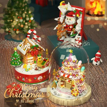 Дядо Коледа коледно дърво коледна колекция музикална кутия сглобяване микро частици градивни блокове десктоп декорация модел играчка