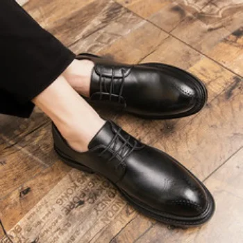 Кожени обувки Мъжка кожа Бизнес Casual Височина Увеличаване на стелката Мъжки обувки с меко дъно Младежки британски стил Заострени пръсти Bre