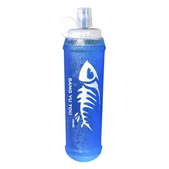 Течаща мека бутилка Сгъваеми бутилки за вода с капак 500ML Преносима спортна мека бутилка за вода Хидратация на бутилка за вода Перфектен