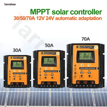 Solar System Control PV Cell Controller 12V/24, 30A/50A/70A MPPT Solar Panel Controller Battery Regulator USB DC Port LCD