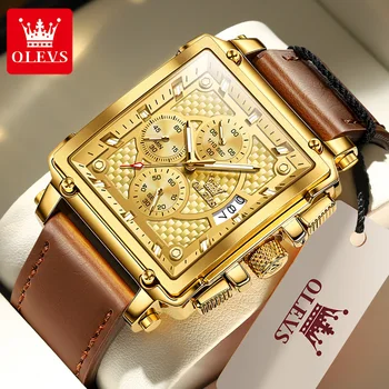 OLEVS Мъжки кварцов часовник мода кафяв квадрат водоустойчив светлинен хронометър часовник луксозен бизнес оригинален мъжки часовник