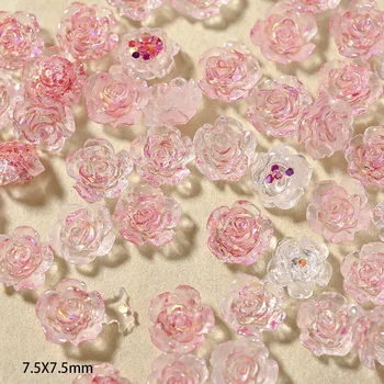 100Pcs 6/8mm 3D акрилна смола цветя нокти чар Aurora Camellia Rhinestone нокти бижута Rose полски аксесоари нокти декорация