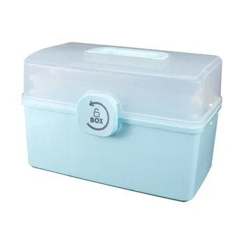 Кутия за първа помощ Празна семейна кутия за съхранение Домакински държач Контейнер за шкаф за домашно пътуване Офис син 29X16CM