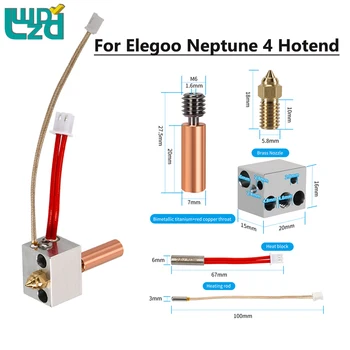 За Elegoo Neptune 4 Hotend Kit Подобрена медна тръба Метален нагревател блок Месингова дюза Нагревателен прът Термистор за 3D принтер