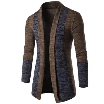 Пуловер тънък годни дълъг ръкав палто трикотажни жилетка мъже пачуърк ретро връхни дрехи