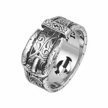 Реколта красив пръстен за жени, мъже двойка неръждаема стомана колан катарама пръстен модна тенденция хип-хоп стил бижута подарък Vint
