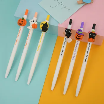 44Pcs Студентски Хелоуин гел писалки подарък сладък силиконов тиква котка призрак натиснете гел писалка черен подпис писалки