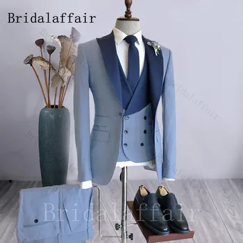Bridalaffair мъже елегантен костюм 3 парчета нетактичност жилетка панталони костюм Hommme тънък връх ревера костюми за мъже сватба двойно гърди