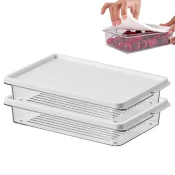 Организатор за съхранение на хладилник Организатори на хладилници с капаци за многократна употреба Преносими и стифиращи се прозрачни контейнери за фризер за кухня