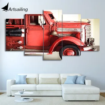 HD отпечатани 5 парче платно изкуство Пожарна кола червено превозно средство стена снимки за хол модерна безплатна доставка CU-2515C