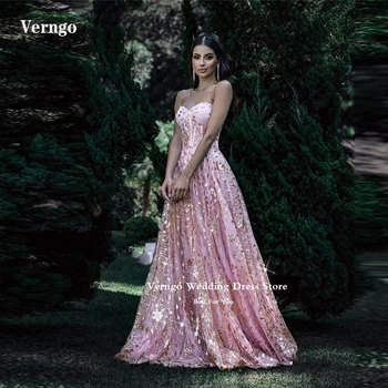 Verngo нов дизайн розова дантела лъскави абитуриентски вечерни рокли 2023 Скъпа рокля за сватбено парти с дължина на пода Abendkleider Официална рокля