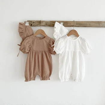 Бебе бебе момиче дрехи комплект новородено памук твърди гащеризон 2бр гащеризон + шапка екипировки лято бебе момиче облекло 0-3Y