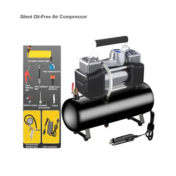 6L двуцилиндров въздушен компресор 220V / 12V безшумен въздушен компресор без масло за домашен ремонт гуми напомпване шепот компресор