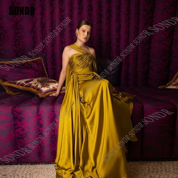 SONDR Дълги сатенени линии по поръчка вечерни рокли Дубай арабски жени едно рамо без ръкави абитуриентски рокли официална парти рокля 2023