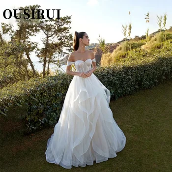 OUSIRUI 2024 Плисе Sweetheart A-line Backless Tulle Boho сватбени рокли от рамо за жени Vestidos De Novia по поръчка