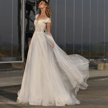 Изящни сватбени рокли Красива красива апликация Секси отвесни лъжичка врата високо качество удобна илюзия обратно булчинска рокля