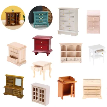 Multi стил миниатюрни килер книга дрехи нощно шкафче шкаф рафт крака шкаф модел куклена къща мебели декор DIY играчки