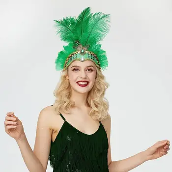 карнавал кристал корона перо шапки за жени шоу момиче перо шапка Mardi Gras аксесоари 1920s Flapper лента за глава