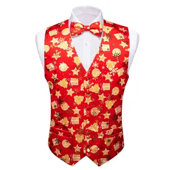 Коледа коприна мъжки жилетка бяло червено злато подарък Jingling Bells снежинка Дядо Коледа лосове жилетка вратовръзка папийонка комплект парти Бари Уанг