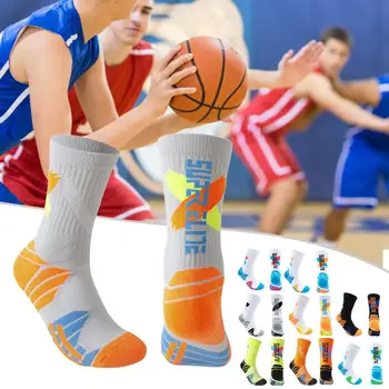 1 чифт дълги чорапи без хлъзгане удобни висока еластичност протектор за крака удароустойчив пот абсорбция баскетболни чорапи за джогинг