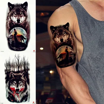 REJASKI Tribal Wolf Moon Howl Временно татуировка стикер покритие гора водоустойчиви татуировки боди арт ръка фалшив Tatoo мъже мода