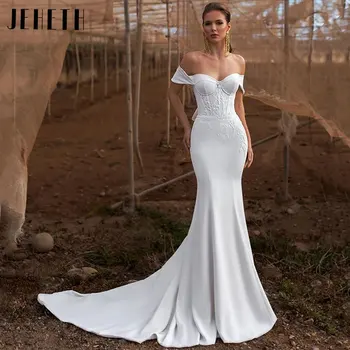 JEHETH елегантна русалка скъпа врата булчински рокли прости сатен разстояние рамо сватбени рокли 2024 Vestidos De Novia по поръчка