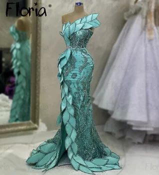 2023 Официална абитуриентска парти рокля Дизайн на листа Блясък русалка Дълги рокли на знаменитости Луксозни вечерни рокли Роба Soirée женски арабски