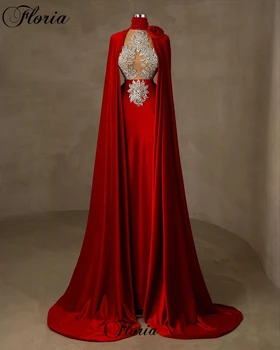 Дубай Мюсюлмански червени вечерни рокли русалка високо деколте сватбено парти рокли с кристали халати De Soirée Официален повод рокли