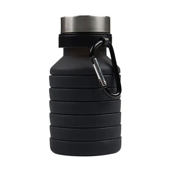 550ML Сгъваема чаша за спортно пътуване Сгъваема сгъваема телескопична силиконова бутилка за вода Външни чаши за вода, черни