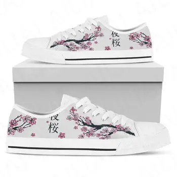 Simple Sakura Tree Print Леки класически вулканизирани обувки Черешови цветове дизайн Ежедневни маратонки Платно обувки