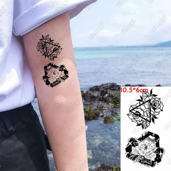 водоустойчив временен стикер за татуировка Геометрия Роза цвете листа флаш Tatoo ръка китката WaterTransfer фалшив Tatto боди арт жени мъже