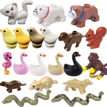 MOC City Animal Zoo Building Blocks Street View Swan Chick Snake Dog Monkey Otter Mouse Squirrel Pets Bricks Toys Christmas Gift