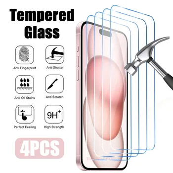 4PCS закалено стъкло за iPhone 15 14 13 12 11 Pro Max 13 12 Мини скрийн протектор за iPhone 15 14 Plus XR XS Max SE 2020 стъкло