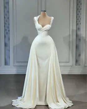 слонова кост Официална русалка абитуриентска рокля без ръкави скъпа плисирана дължина на пода вечерни сватбени рокли по поръчка Последни Vestidos De Gala