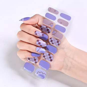 Корейски полу излекувани гел нокти стикери есенна мода нокти обвива самозалепващи маникюр жени красота нокти изкуство слайдер декорация