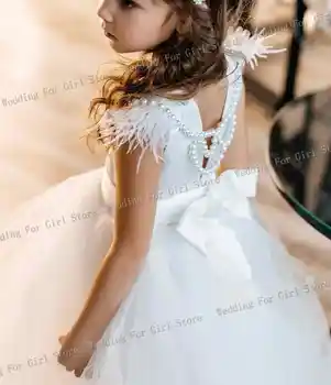 Елегантен допълнително цвете момиче рокли за сватба без гръб перли прости първи причастие топка абитуриентски рокли