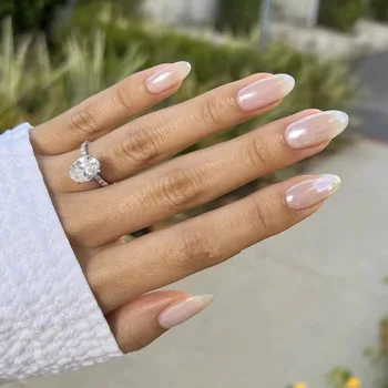 Лъскави бели дълги притискащи нокти Трайни фалшиви нокти с пълно покритие за