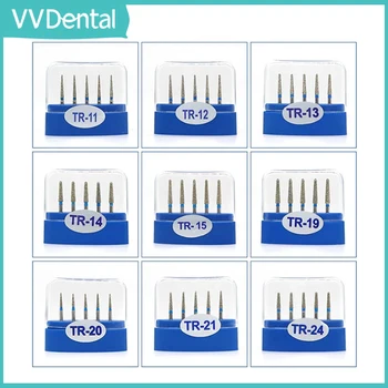 VVDental 5pcs / Box Dental Diamond FG високоскоростни борери за полиране на изглаждащи зъби Полиращи машини TR серия Bur
