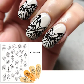 1 PC Розов лилав пеперуда нокти изкуство нокти стикер 3D пролет/лято тема цвете ноктите слайдер декорация