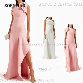 Елегантна светло розова странична цепка Вечерни рокли Дълга A-линия едно рамо лък 2023 жени проста шаферка сватбено тържество рокля