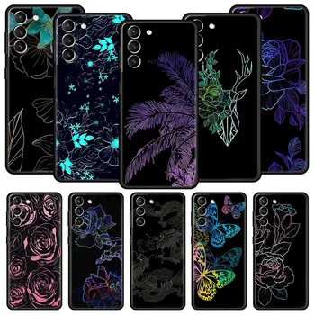 Dragon Flower Grass Line Art Phone Case за Samsung Galaxy S22 S21 S20 FE Ultra 5G S10 S10E S9 S8 Plus Note 10 20 силиконов капак