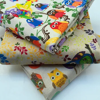 1 ярда / цветен печат памучно бельо бухал DIY ръчно изработен плат плат завеса плат диван възглавница възглавница чанта