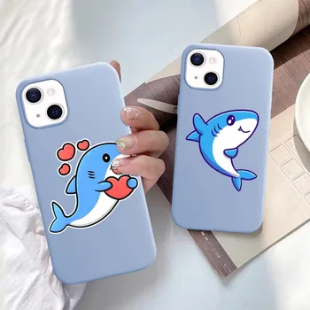 Калъф за телефон със сладка акула за iPhone 14 11 12 13 Mini Pro Xs Max 8 7 6 6S Plus X XR Solid Candy Color Case