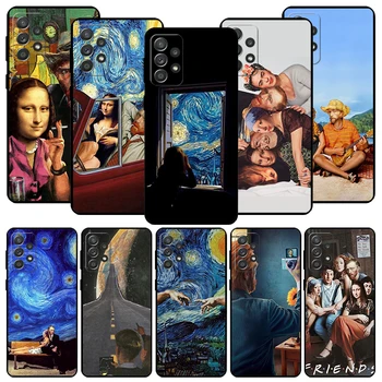 Ван Гог Мона Лиза смешно изкуство черен телефон случай за Samsung Galaxy A54 A53 A52 A14 A13 A12 A34 A33 A32 A24 A23 A22 A04 A03S A02S A