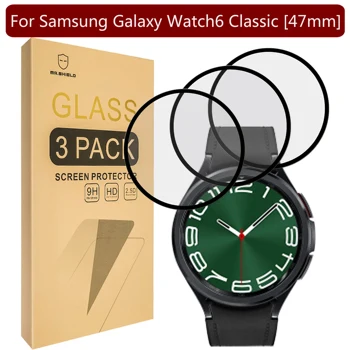 Mr.Shield [3-Pack] Протектор за екран за Samsung Galaxy Watch6 Classic [47mm] [Закалено стъкло] [9H твърдост] Протектор за екран