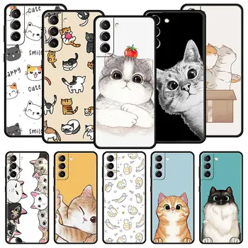 Cat Cute Kitten Cartoon Phone Case за Samsung Galaxy S23 S22 Ultra S20 S21 FE 5G S10 S9 Plus S10E S8 S7 Edge Soft Pattern Cover