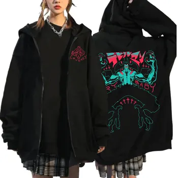 Аниме Devilman Crybaby цип сива врана мъже жени готически мода Hoodod суитчър случайни реколта извънгабаритни цип пуловер улично облекло