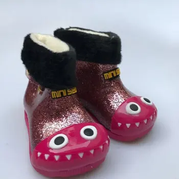 Водоустойчиви детски обувки за дъжд Прекрасни желирани ботуши за дъжд с акула модел декор & топъл дъжд ботуши вътрешен капак Унисекс